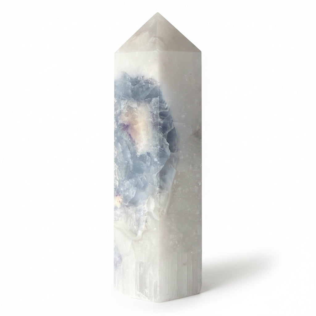 Blue Fluorite in Quartz Tower